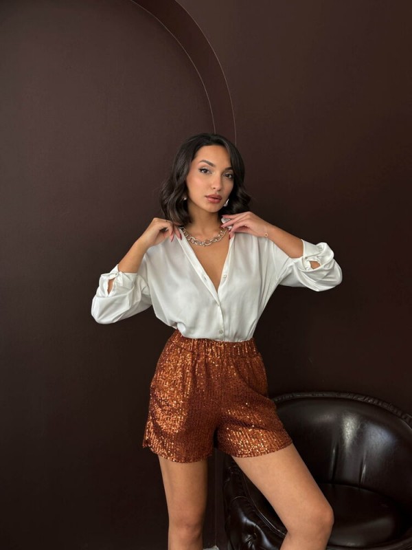 Topshow Taş  Pullu Toptan Abiye Şort - Kahve